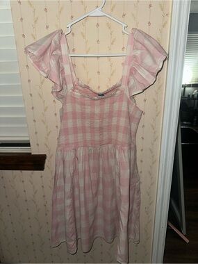 Women’s Pink Gingham Ruffle Sleeve Dress